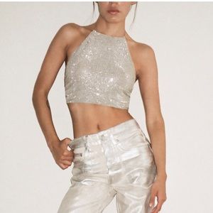 Zara Tulle Halterneck Top with Rhinestone